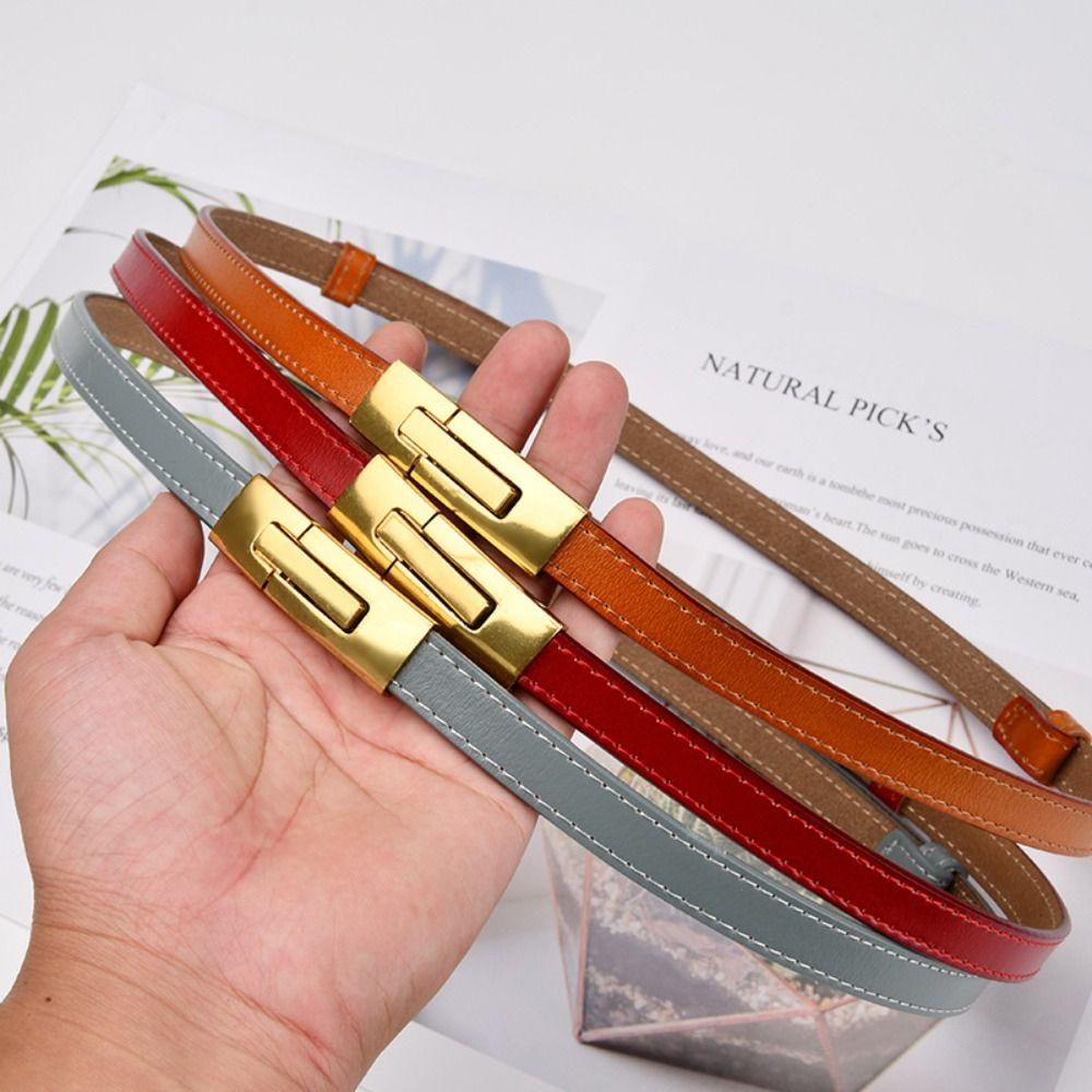 Versatile Thin Waistband Metal Alloy Buckle Waist Strap Casual Cowhide Belt For Women Girls