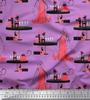 Soimoi Purple Japan Crepe Satin Fabric Women,Gift Box & Drink Party Print Fabric by metre 42 Inch