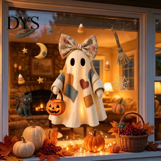 Living Room Wall Art Halloween Ghost Swing Static Window Decals, Waterproof Peel and Stick Reusable Home Film Stickers, Removable Glass Decor