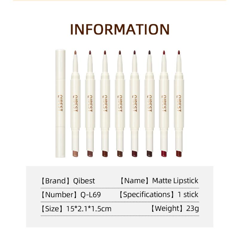 QIBEST Rotating Dual Tip Lipstick Lip Liner Matte Nourishing Matte Non-Fading Non-Stick Single Lipstick Makeup