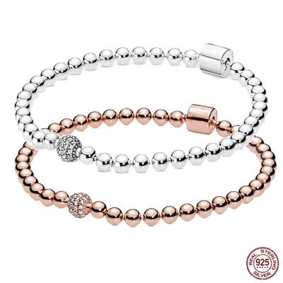 Женский изысканный браслет из стерлингового серебра 925 пробы, розовое золото, пряжка-ведро, браслет из бисера, подходит для оригинальных очаровательных бусин Pandora, подарок своими руками