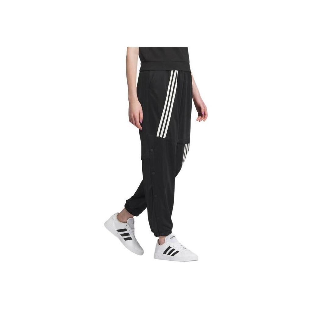 Adidas Striped Cuffed Sports Casual Pants Women Bottoms Black IK7622