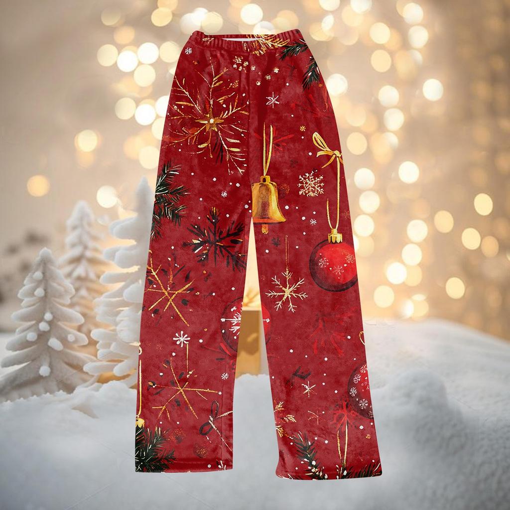 Women Autumn Winter Pants Full Length Long Trousers Christmas Printed Pants