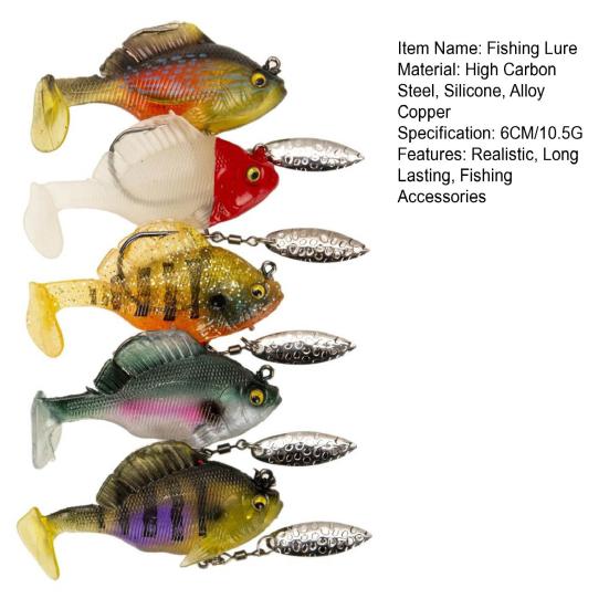 5 шт. 6 см/10,5 г приманка для прыгающей рыбы с вращающимся лезвием, крючком без водорослей, лопастным хвостом, искусственная приманка для соленой воды, пресноводного судака, окуня, рыболовные принадлежности