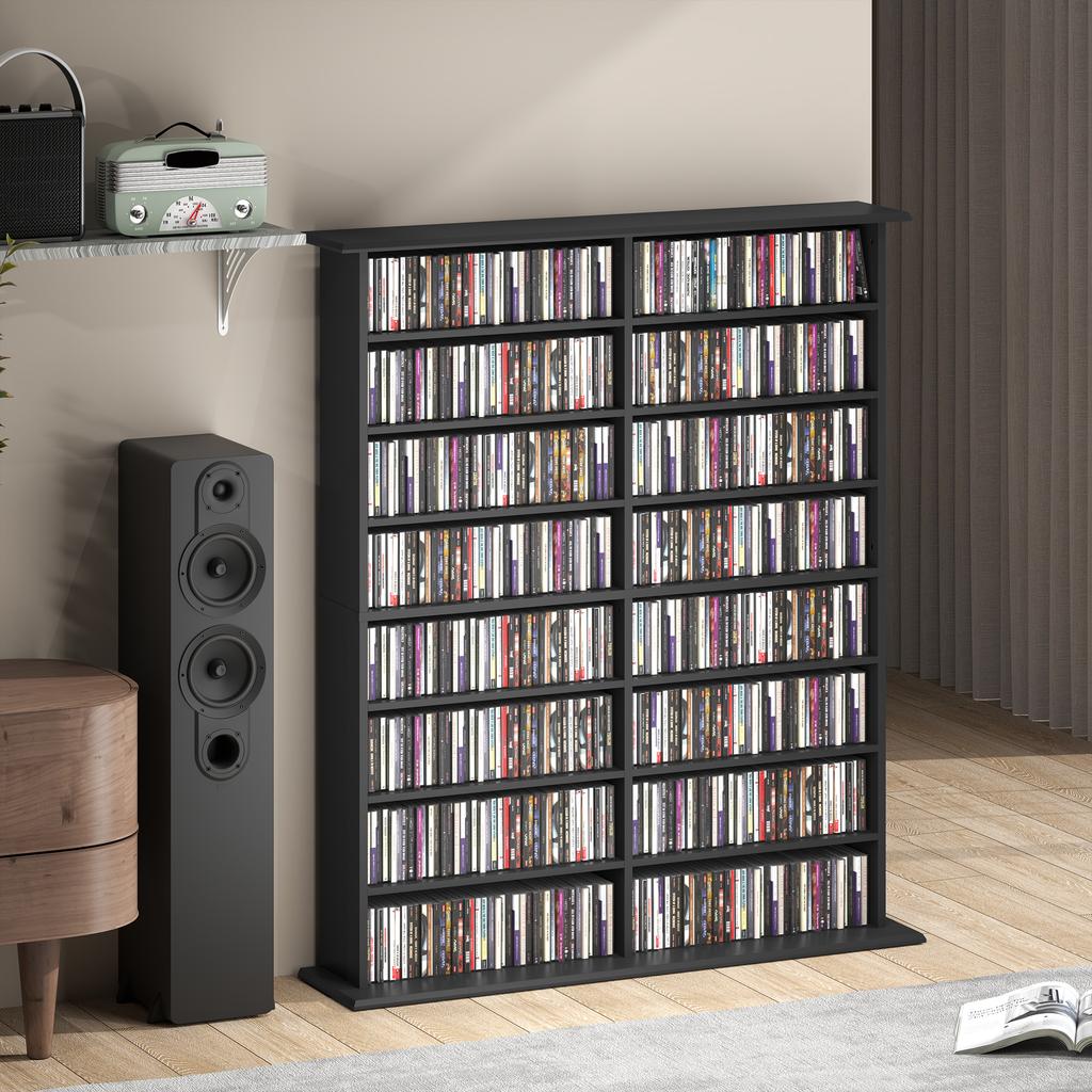 16 Compartment Media Shelf Black