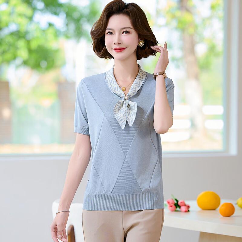 Wo Xue Модная женская футболка с коротким рукавом из ледяного шелка для женщин среднего возраста