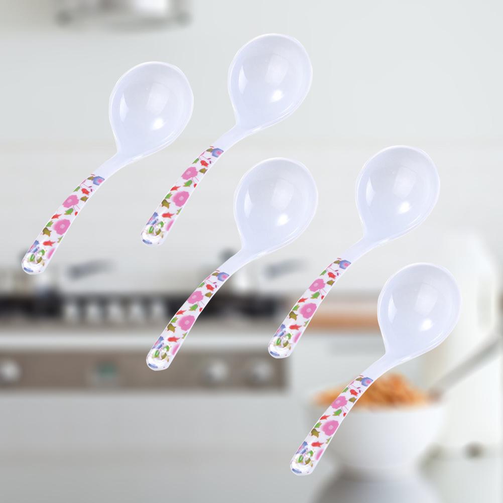 5 pcs Large Plastic Soup Spoon Imitation Ceramic Long Handle Bpa Utensil For Soup Porridge Rice Ladle Scoop4