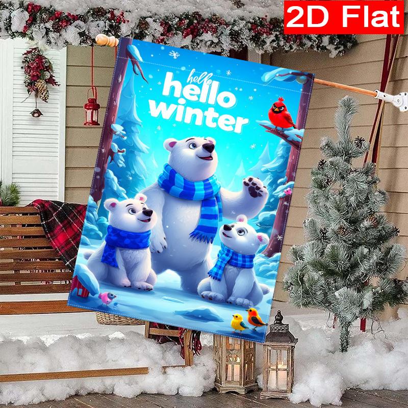 2D Flat, 2D Flat,Christmas Polar Bear Garden Flag_2 (1)- Outdoor Garden Flag Double-sided Home Decoration Courtyard Decoration Outdoor Decoration Lawn