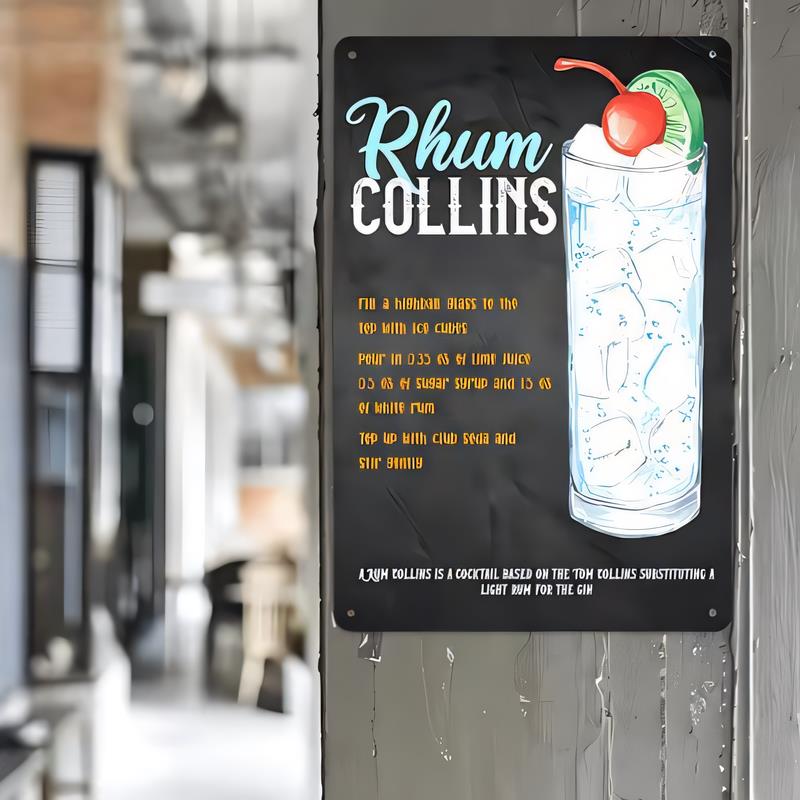 Tin Sign Rhums Collins Vintage Bar Poster Humor Cocktail Wall Plaque Art for Pub Man Cave Garage Kitchen Decor Retro Metal Sig