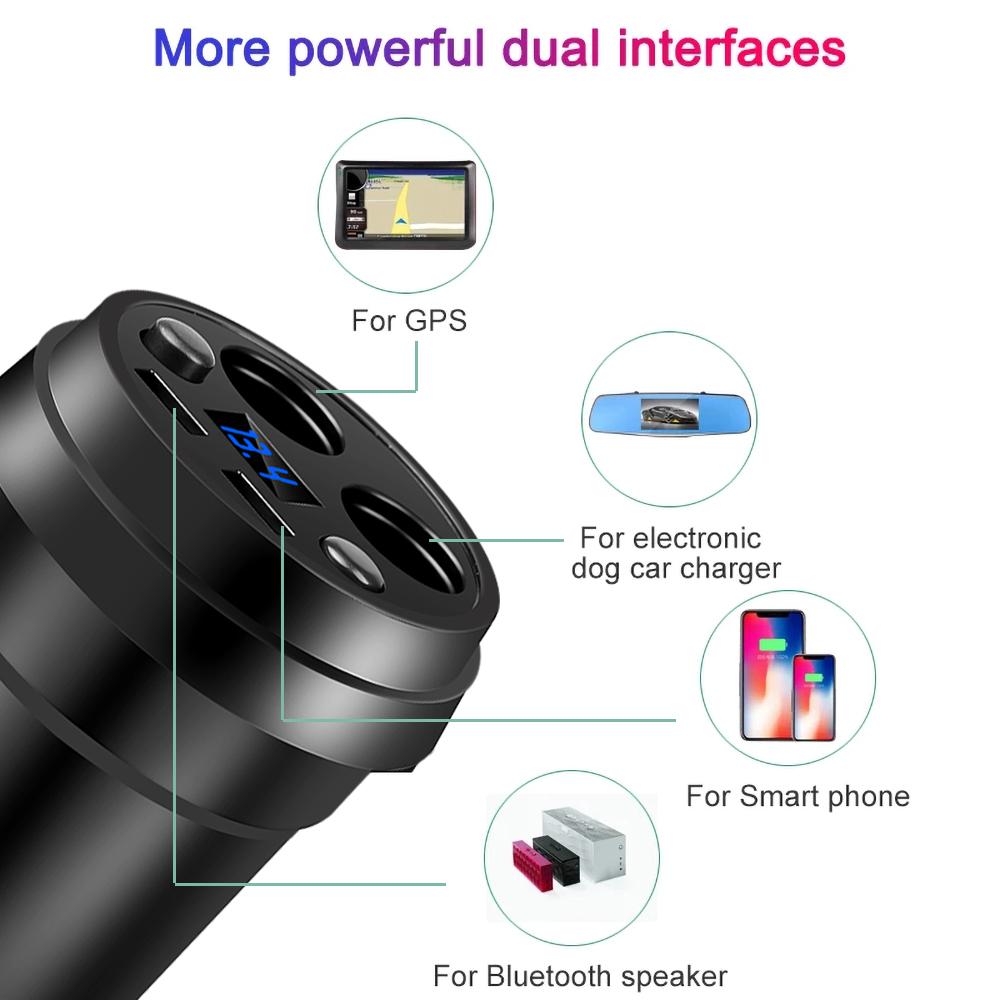 Car Charger Dual USB 3.1A Power Socket Cigarette Lighter Splitter Charger Cup Holder With Voltage LED Display Car Accessories For GPS DVR