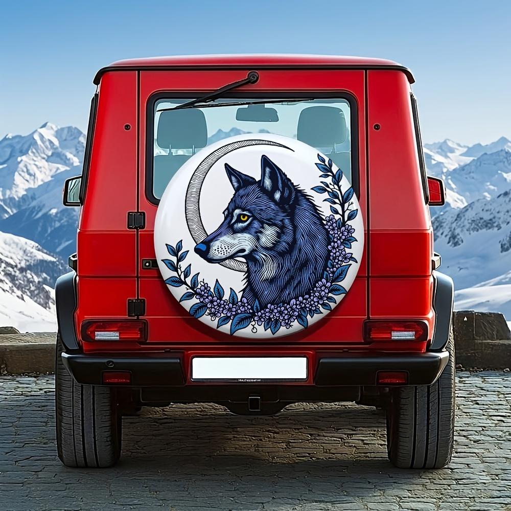 1pc, Dark Tattoo Blue Wolf 14-17 Inch Spare Tire Cover, Easy Installation, Universal Fit For Most Vehicle Models, Outdoor Hardco