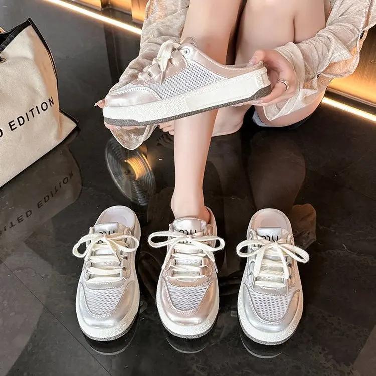 Мода 2024 года Новые полутапочки Baotou Повседневные кроссовки Женская обувь Сетчатые дышащие женские уличные туфли на платформе для ходьбы Zapatos De Mujer