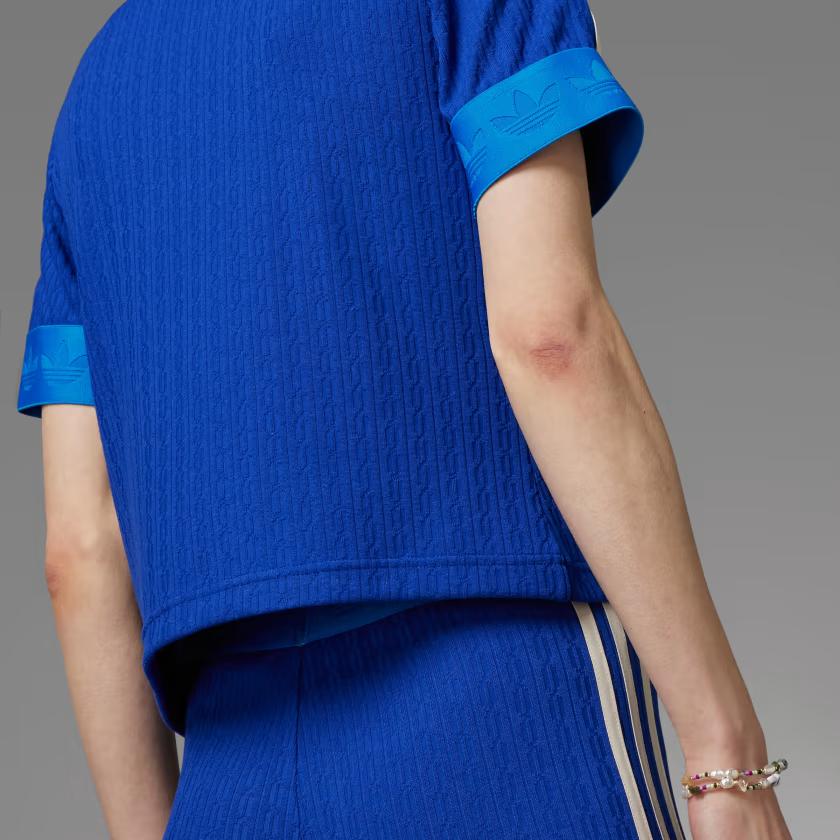 Adidas Оригинальная футболка Adicolor 70s Retro Series с вышитым логотипом и коротким рукавом, женские топы, синий IK7846