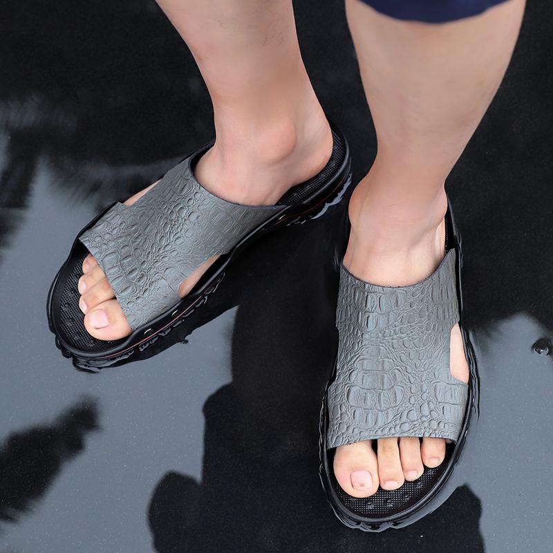Мужские сандалии, летние мужские тапочки из крокодиловой кожи с массажными частицами большого размера