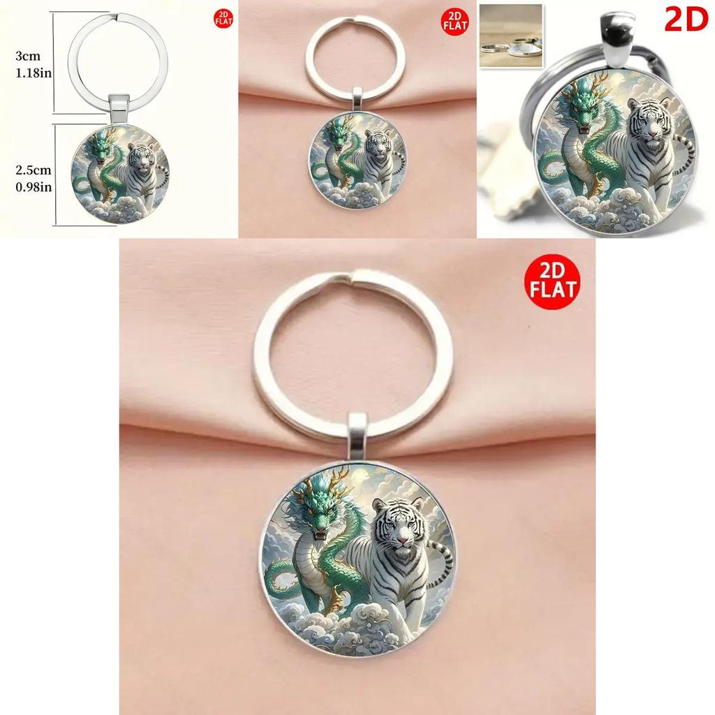 2d Dragon Themed Keyring With Glass Alloy Material For Gift And Collectors