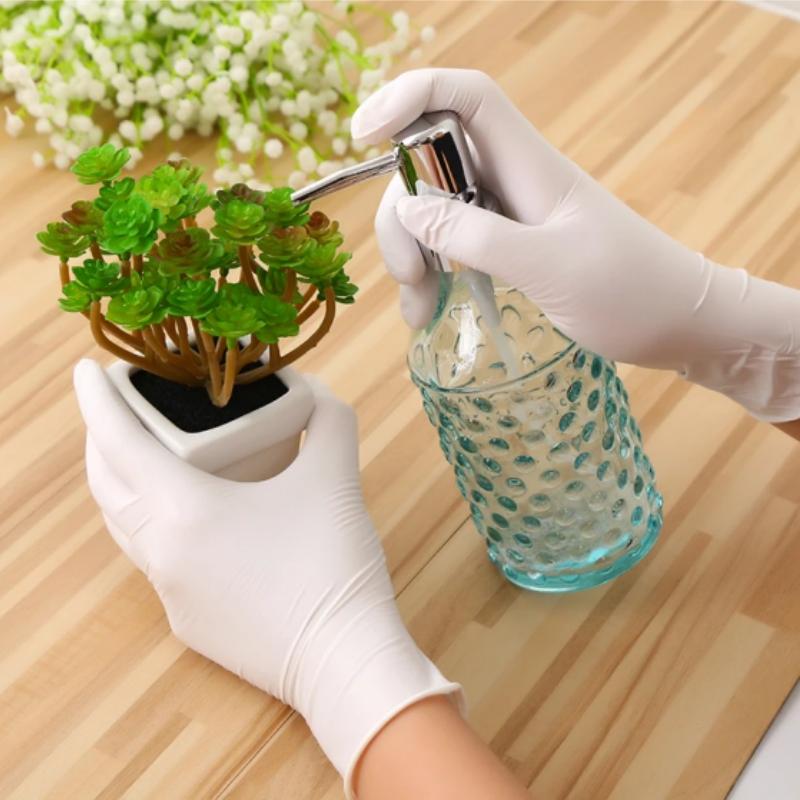 20/100 шт. Белые нитриловые перчатки Одноразовые Противоскользящие садовые перчатки с текстурированной поверхностью для уборки, работы, защитные перчатки