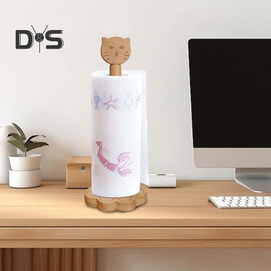 Держатель для бумажных полотенец для кошек, прочная конструкция, высокая устойчивость, легко чистить, отдельно стоящий деревянный органайзер для кухонных полотенец