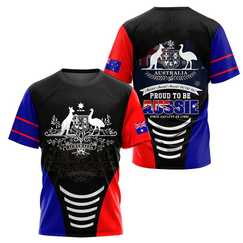 Australian Flag Kangaroo Aboriginal Painting 3D Printed Summer Men's Short-Sleeved Round Neck Daily Comfortable Outdoor T-shirt