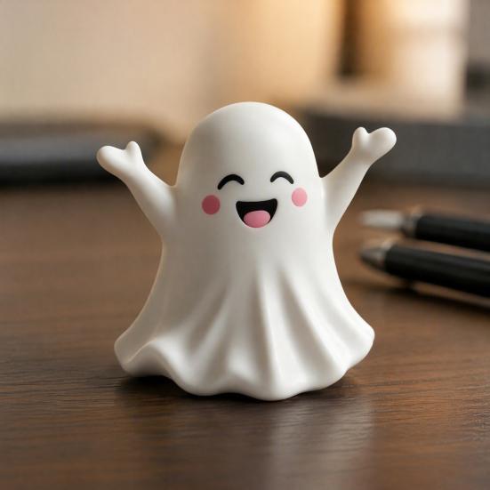 Small Ghost Statue for Shelf Halloween Cute Figurine, Mini Cartoon Statue, Little Spooky Desk Accessory Autumn Desktop Ornament Tiered Tray Home Table