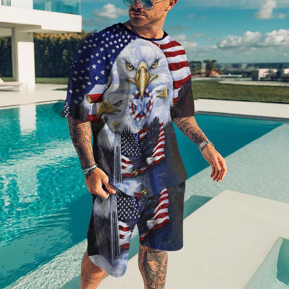 Летняя мода Tiger Wolf с 3D принтом, мужская футболка с короткими рукавами, шорты, комплекты из 2 предметов, мужской повседневный уличный спортивный костюм большого размера