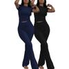A Set Of Solid Color Sportswear, Round Neck Short-sleeved T-shirt And Flared Pants Sports Suit, Women's Sportswear