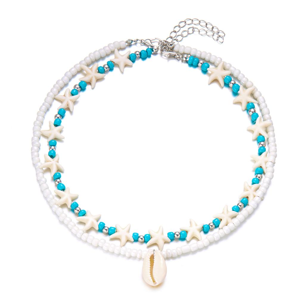 Ожерелье-подвеска из разноцветных ракушек в пляжной тематике для женщин, с жемчугом, звездой, крестом, многослойная цепочка-колье для ключицы, ювелирный аксессуар