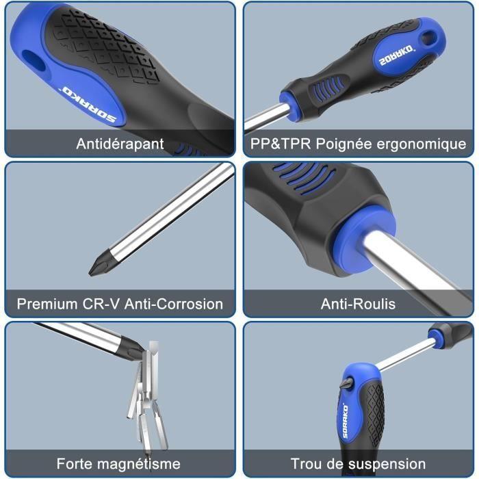Ensemble de tournevis - sorako - 40 pièces - magnétiques - tête plate et phillips - antidérapant