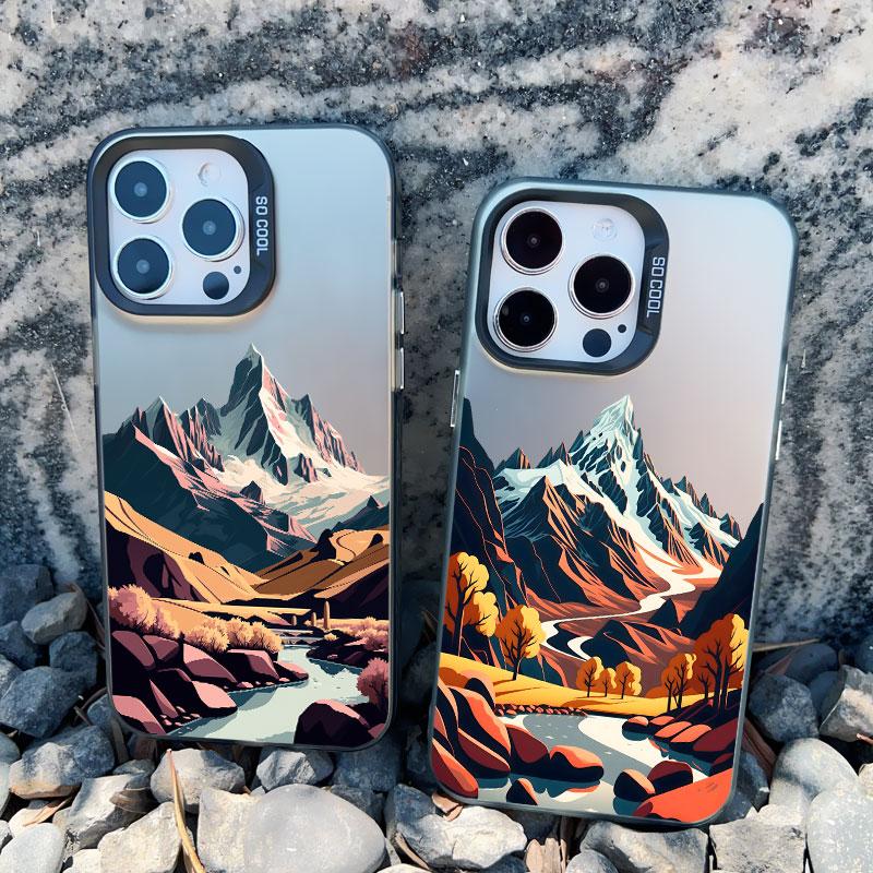 Чехол для телефона с винтажным пейзажем горного пика и озера Для iPhone 13 12 Pro Max Mini 16 15 14 11 Pro Max 15 Plus Ударопрочные лазерные чехлы