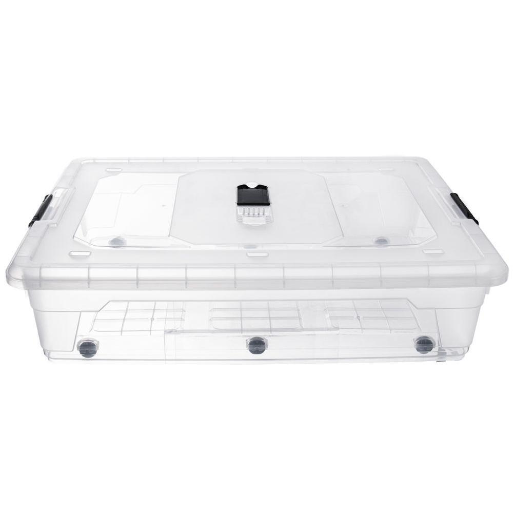 Orion Transparent Plastic Under-Bed Storage Container with Lid and Wheels 50 L