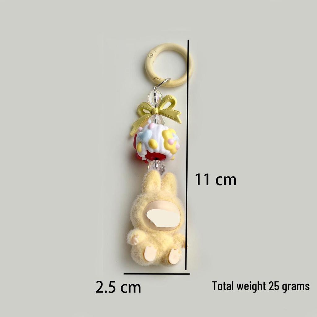 Flocked Labu Labubu Mini Keychain: Cute Grain Stroller Bag & Phone Pendant Ornament