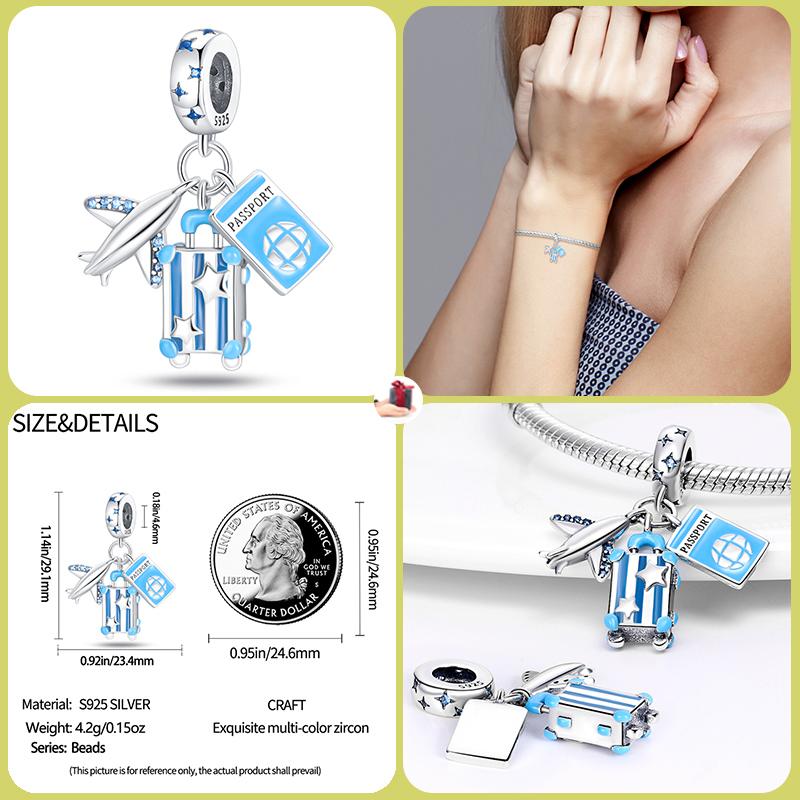 925 Silver Globe Airplane Charm Beads For DIY Bracelet Making Ladies Jewelry 3mm Design