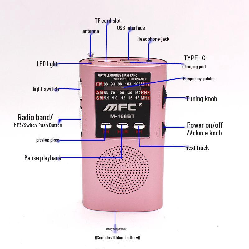 Высококачественное мини-радио с поддержкой нескольких диапазонов, Bluetooth, разъемом для наушников и функциями воспроизведения музыки/звонков
