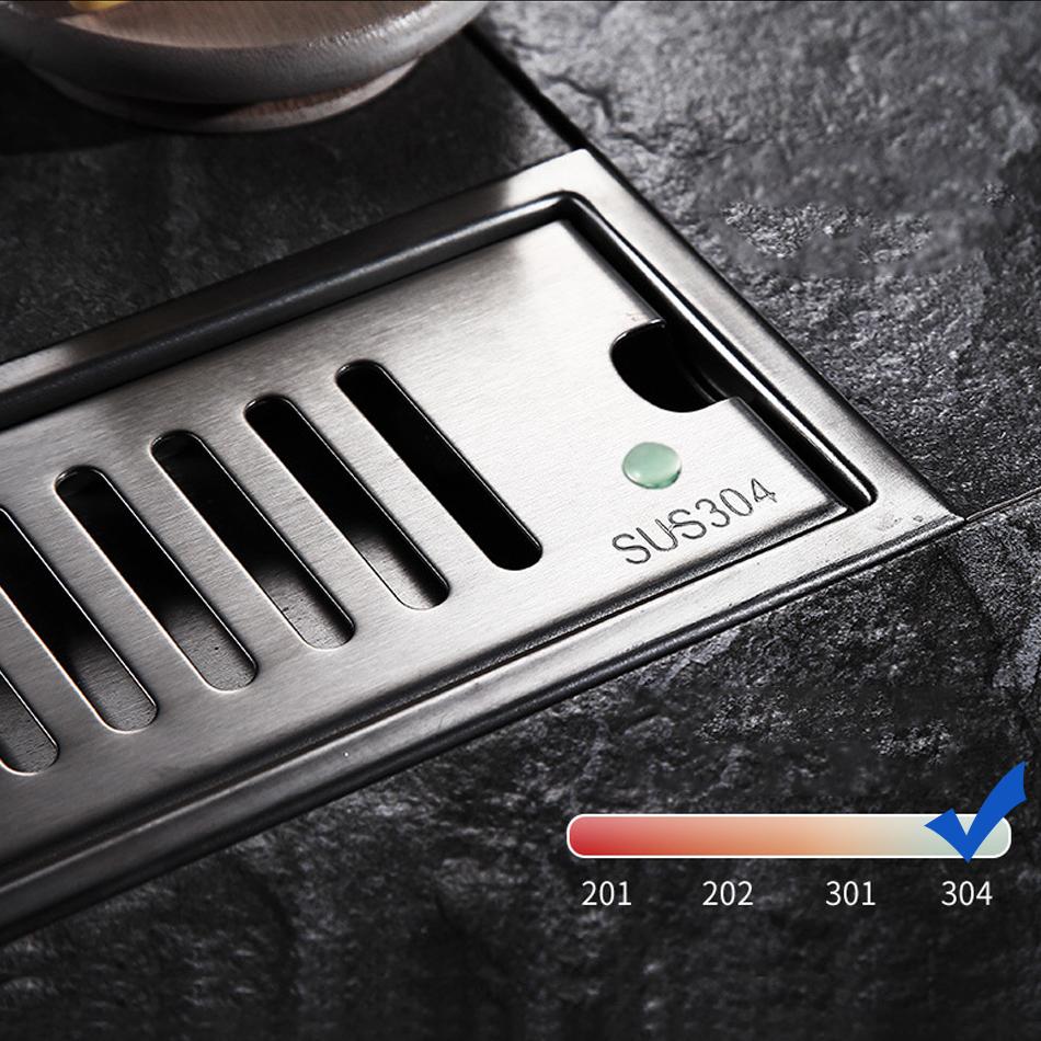 304 Нержавеющая сталь Слив для пола Анти-запах для ванной Душ Длинный слив Линейный слив для сточных вод Крышка для сливов для пола 20 30 40 50 CM