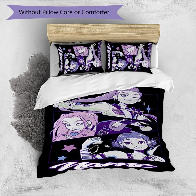 3pcs Custom Name Cartoon Kpop Demon Hunters Bedding Set Duvet Cover Closure Includes 1 Duvet Cover & 2 Pillowcases for All Seasons Bedroom Decor