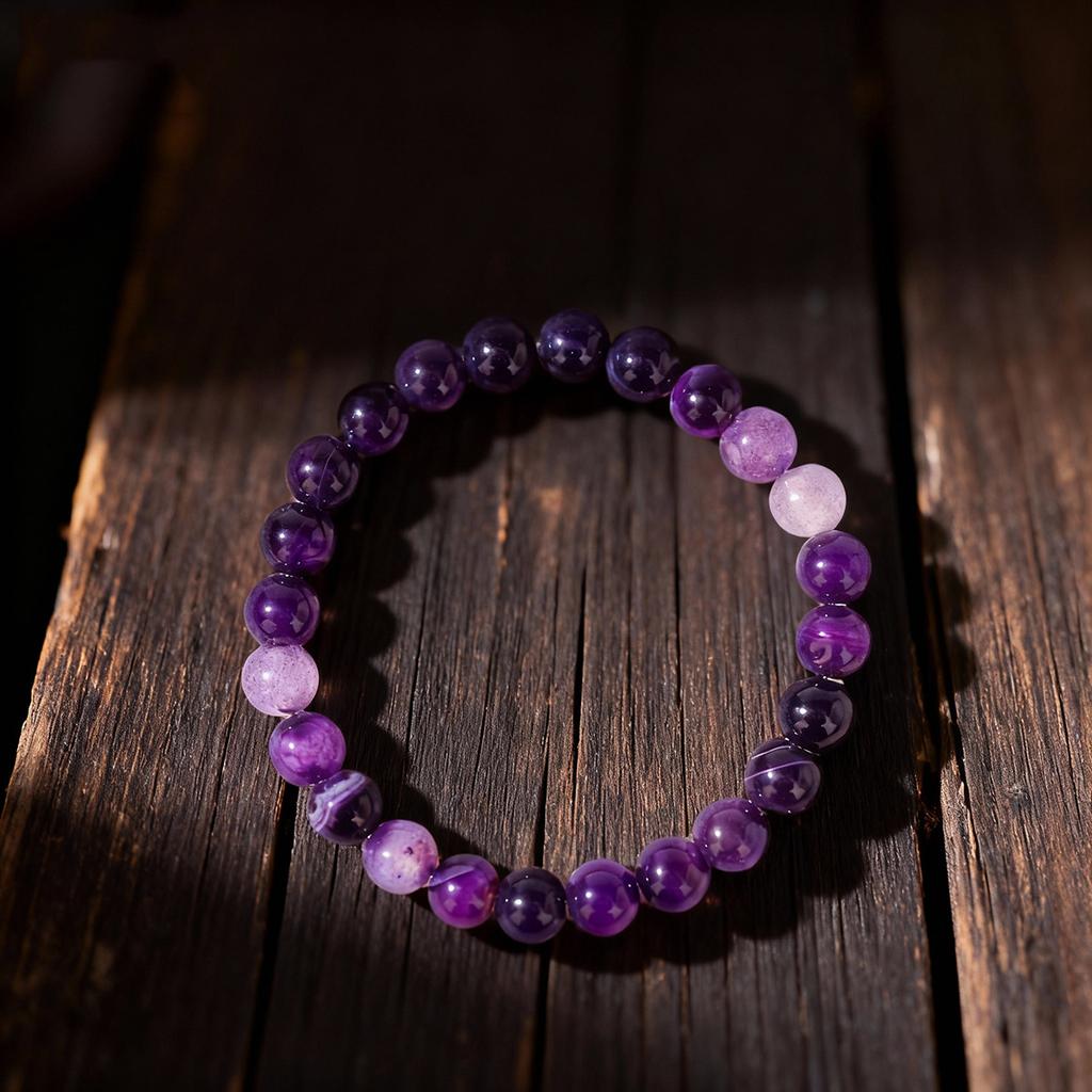Purple Striped Agate Beaded Bracelet for Women Natural Banded Amethyst Color Agate Stretch Wrist Bracelet Crystal Fashion Jewelry Gift