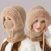 3 In 1 Knitted Hat Women Soft Plush Winter Scarf with Face Guard Adjustable Straps Windproof Hooded Design Scarf