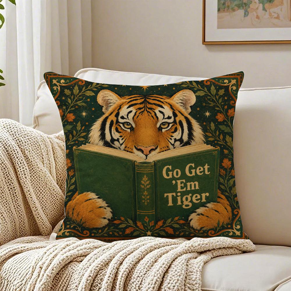 Go Get Em Tiger Cushion Cover Breathable Organic Short Plush Cushion Covers Machine Washable Wrinkle-Resistant Soft Durable