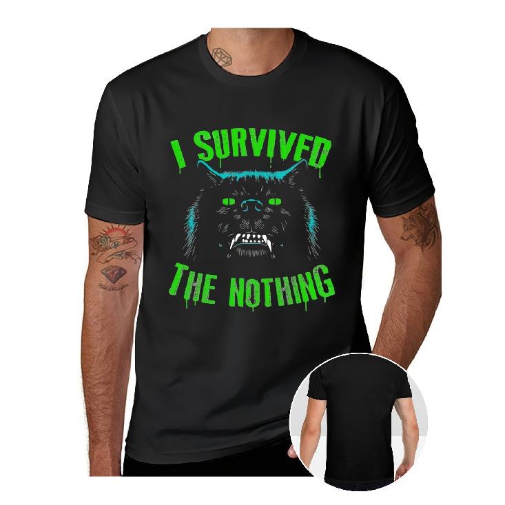 Men's Vintage Neverending Story "I Survived The Nothing" T-Shirt - Heavyweight 80s Movie Retro Tee with Hot Transfer Print, Breathable Cotton Crew