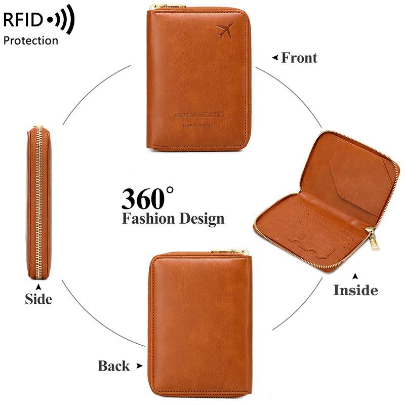 2024 Держатель для паспорта с RFID-защитой: Многофункциональная дорожная сумка-органайзер на молнии