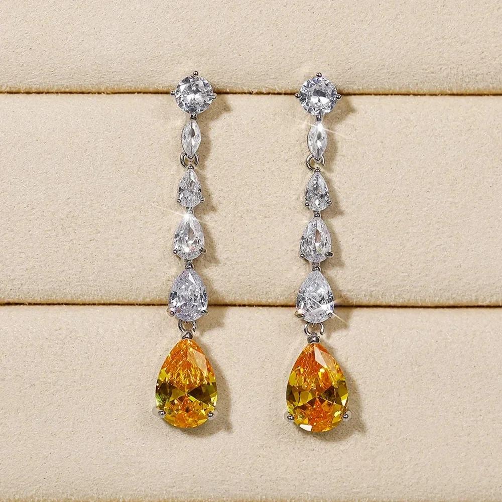 Women's Sparkling Water Drop Earrings Elliptical Geometric Zircon CZ Simple Luxury Engagement Fashion Jewelry Accessory