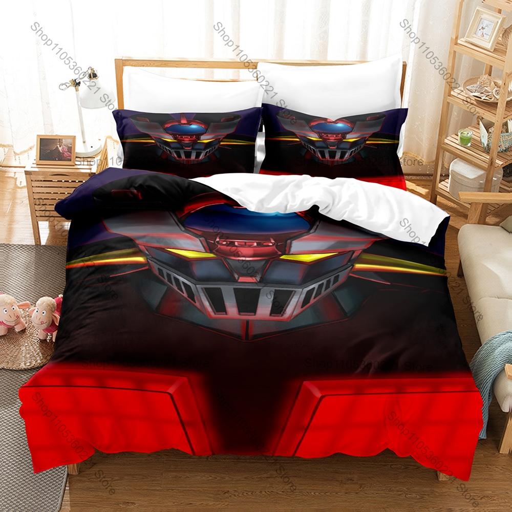 Cool Classic Mazinger Z Robot Printed Bedding Set 3 Pieces Duvet Cover Set for Fans Super Robot  Kpop Printed Bed Set