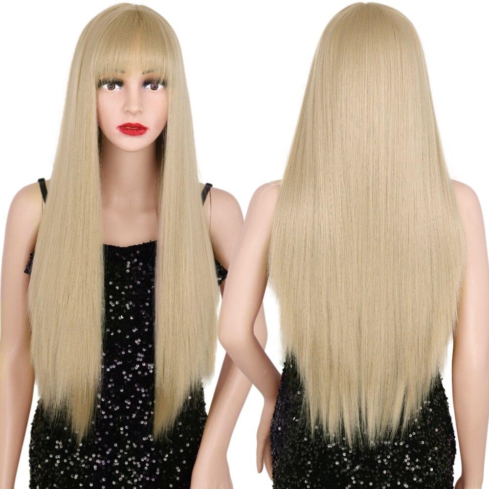 MERISIHAIR Long Straight Pink Wig with Bangs Synthetic Wigs for Women Black Blue Cosplay Wigs Heat Resistant Wig