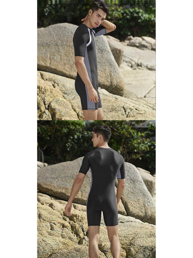 Быстросохнущий консервативный мужской слитный купальник с солнцезащитой