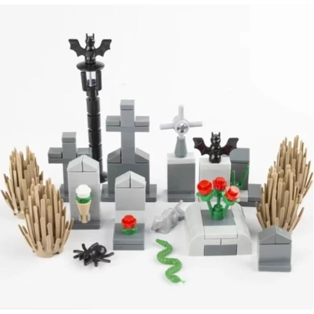 Хэллоуин Сцена Строительный Блок Фигурка MOC Кладбище Надгробие Змея Мышь Тыква Машина Летучая Мышь Уличный Фонарь Свеча Кирпичный Игрушка Подарок K023