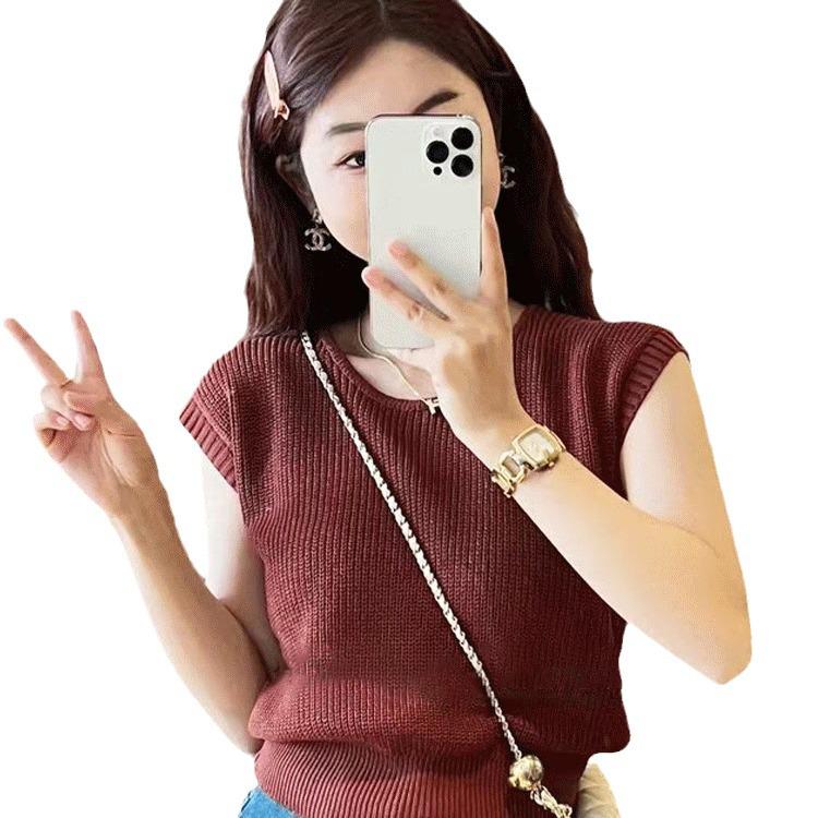 Women's Ice Silk Knitted Sleeveless Summer Sweater - Slim Fit Waistcoat Top