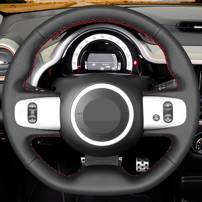 DIY Black Hand-sewing Steering Wheel Cover Artificial Leather Car Steering Wheel Covers For Renault Twingo 3 2014-