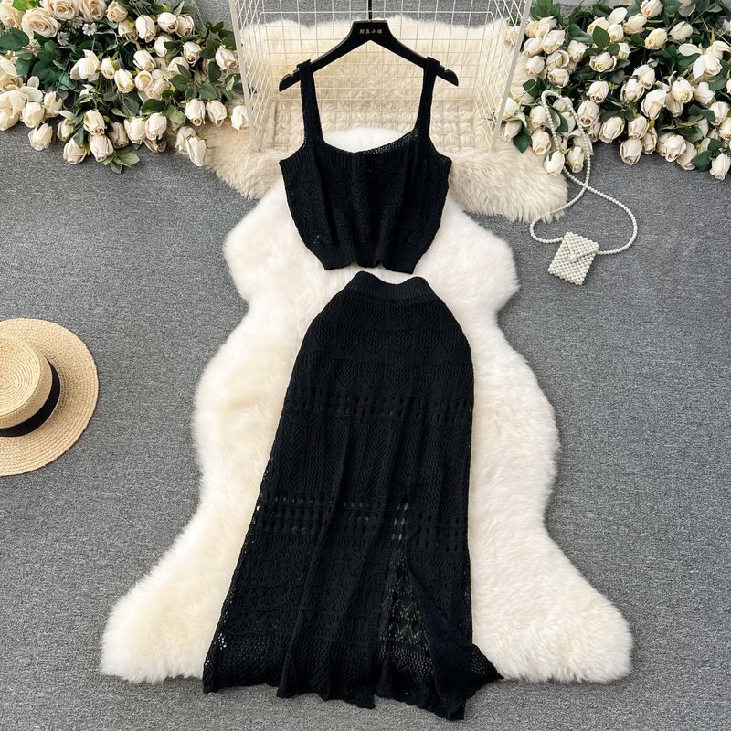 Early Spring Wear Suit Cut Out Split Skirt Suspenders