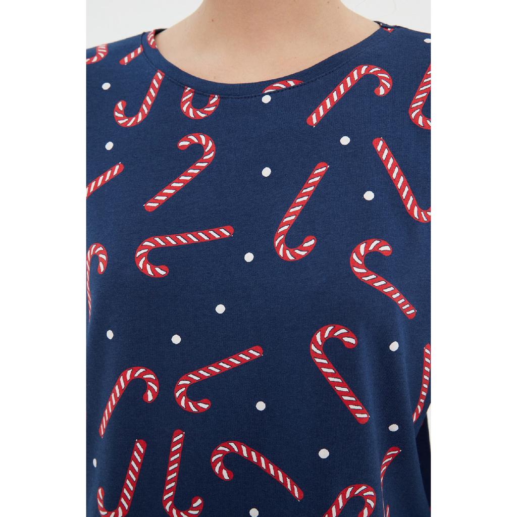 Темно-синий вязаный пижамный комплект с новогодним принтом Thmaw21pt0771