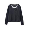 Контрастный цвет, имитация двойки, пуловер с круглым вырезом, вязаный свитер, женский летний тонкий с длинным рукавом, внутренний повседневный и тонкий базовый топ