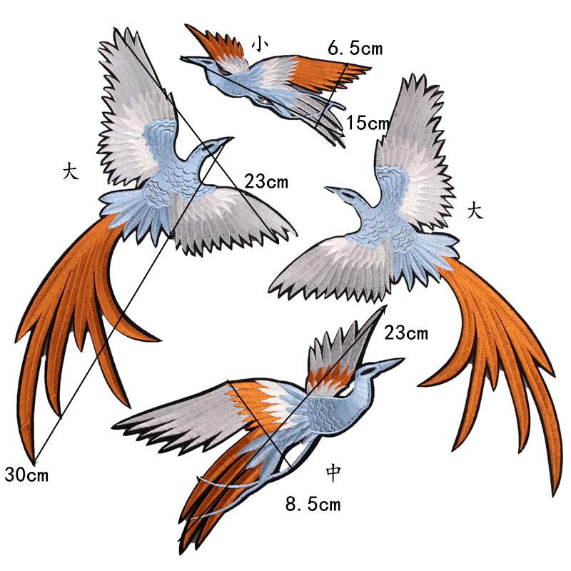 Вышитая синяя птица Феникс, большая нашивка, декоративный набор для одежды, набор из 4 аксессуаров Cheongsam, клейкая тканевая наклейка ручной работы, сделай сам